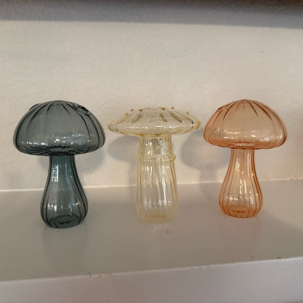 Elegant Glass Mushroom Decor Set - Blue, Cream, and Orange